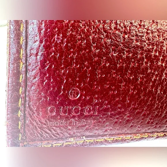 Gucci Wallet GG Supreme Bifold with Oxblood Leather & Logo Bar Plaque Authentic - Picture 10 of 16